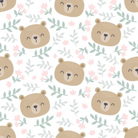 Cute bear and floral seamless pattern ba... | Premium Vector #Freepik #vector #pattern #floral #hand #character Micro Creche, Floral Seamless Pattern, Cute Patterns Wallpaper, Seamless Background, Cute Bear, Cute Backgrounds, Kids Prints, Pattern Floral, Wallpaper Iphone Cute