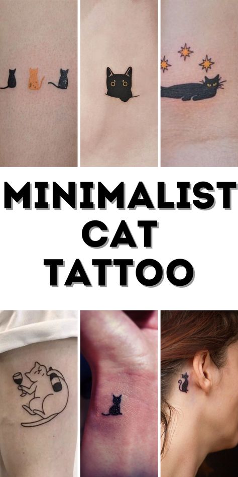 Minimalist Cat Tattoos: An Artistic Expression for Cat Lovers Cat Tattoo Designs For Women, Tattoo Ideas For Cat Lovers, Cat And Dog Minimalist Tattoo, Ginger Cat Tattoo Designs, Small Line Cat Tattoo, Poe Tattoos For Women, Cat Wrist Tattoos For Women, Three Cat Tattoo Design, Cat Paw Tattoos For Women