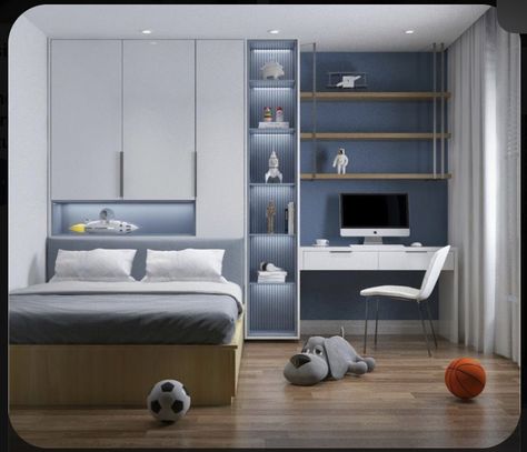 Blue And White Bedroom Modern, Kids Bedroom Design Modern, Child Bedroom Ideas, Kids Room Design Boys Bedroom Ideas, Child Bedroom Design, Child Room Design, Blue Kids Bedroom, Small Bedroom Interior Design, Kids Room Blue