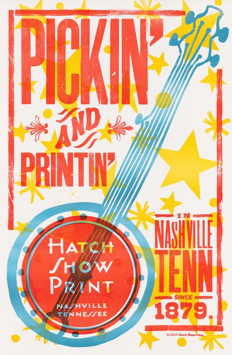 Decades into the digital age, Hatch Show Print’s style is so widely imitated it’s probably familiar to millions who’ve never even heard of it. Hatch Show Print, Hatch Print, Subtractive Color, Concert Poster, Type Posters, Festival Posters, Design Typography, Letterpress Printing, Nashville Tennessee