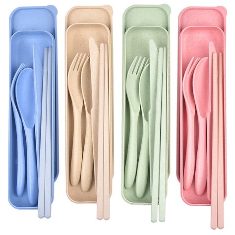 Pink Cutlery Sets, Portable Utensils, Camping Utensils, Travel Utensils, Plastic Silverware, Plastic Utensils, Plastic Cutlery, Utensils Set, Wheat Straw