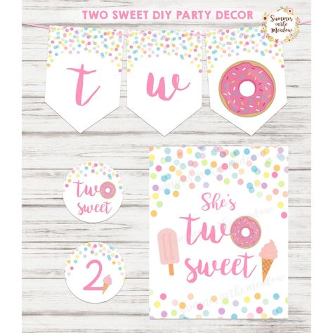 Two Sweet Birthday Party Decorations, Donut and Ice Cream Birthday Party Decor, Banner, Photo Props, Two Sweet Printable Party Set Donut And Ice Cream, Two Sweet Birthday Party, Sweet Birthday Party, Two Sweet Birthday, Monster First Birthday, Cream Birthday Party, Wild Birthday Party, Onederland Birthday Party, Donut Birthday Parties