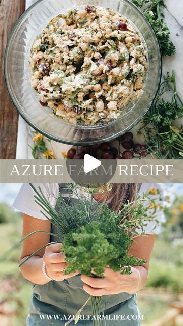 Annette Thurmon | Country Living & Homesteading on Instagram: "SAVE this and make it asap! So easy, so yummy, packed with protein and fresh herbs. It’s a favorite of mine for summer! 

Garbanzo “ Chicken Salad”  

Recipe
Ingredients:

3 cans of garbanzo beans ( 4 cups if cooking garbanzos. ) Drained and mashed
1-2 cups of red seedless grapes ( I think the more the better!) 
1 cup thinly sliced almonds
4 celery ribs chopped
5-6 chives, chopped 
3 Tbs fresh dill, finely chopped
1 Tbs fresh parsley chopped 
1 tsp tarragon, chopped. 
1 Tbs mustard
Juice of 1 large lemon 
1 tsp salt
1 tsp dill seeds 
1 cup mayonnaise of choice. 
Pepper to taste 

Directions: 
Drain and mash garbanzos with hand held masher until the beans are crushed. Do not blend. 
In a bowl mix garbanzo, grapes, almonds, celer Food For Summer, Dill Seeds, Chicken Salad Recipe, Farm Food, Garbanzo Beans, Fresh Dill, Chicken Salad Recipes, Recipe Ingredients, Sliced Almonds