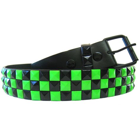 Pyramid Belt Black & Neon Green - Alternative, Gothic, Emo Clothing (13 AUD) ❤ liked on Polyvore featuring accessories, belts, green belt, pyramid belt and neon green belt Neon Green Aesthetic Clothes, Neon Green Accessories, Scene Belt, Neon Green Outfits, Scene Green, Belt Ideas, Neon Accessories, Emo Clothing, Scene Accessories