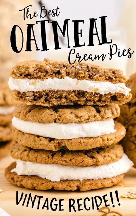 Homemade Oatmeal Cream Pies, Oatmeal Cream Pie, Oatmeal Pie, Cream Pie Filling, Oatmeal Cookie Bars, Oatmeal Cream Pies, Vanilla Filling, Oatmeal Cake, Homemade Oatmeal