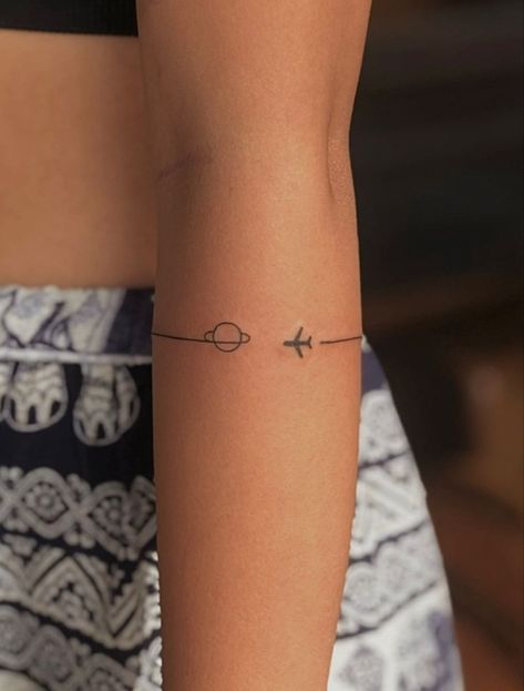 Train Tattoos For Women, Train Tattoo Small, Small Airplane Tattoo, Airplane Tattoo Design, Duo Tattoos, Tattoo Duo, Traveler Tattoos, Small Travel Tattoos, Travel Inspired Tattoos