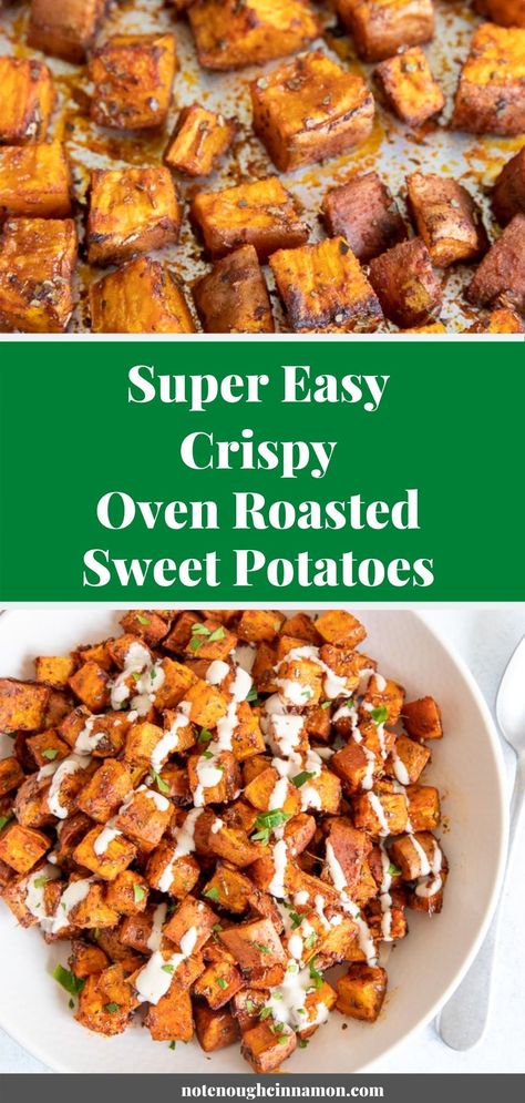 Seasoning Sweet Potatoes, Roasted Sweet Potatoes Oven Healthy, Roasted Potatoes And Sweet Potatoes Oven, Crispy Sweet Potatoes In Oven, Seasoned Sweet Potatoes, Clean Sides Dishes, Easy Roasted Sweet Potato Recipes, Oven Roasted Sweet Potatoes Crispy, Best Way To Make Sweet Potatoes