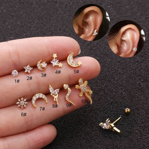 Ear Piercing Studs, Tragus Piercing Jewelry, Metal Animal, Conch Earring, Crystal Hoop Earrings, Snake Earrings, Helix Piercing, Fashion Jewelry Earrings, Moon Star