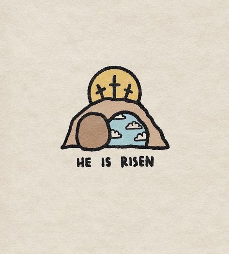 Christian Easter Illustration, Simple Bible Drawing Ideas, Christian Drawings Ideas, Christian Pictures To Draw, He Is Risen Drawing, Easter Doodles Christian, Cute Christian Drawings Easy, Christian Easy Drawings, Gospel Drawings