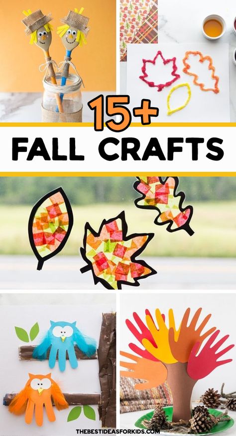 Fall crafts for kids - click through to see over 15 of our favorite fall craft ideas for kids! Fun fall activities for kids using leaves and leaf inspired activities! Fall Craft Ideas For Kindergarteners, Fall Student Crafts, Large Group Fall Craft, Fall Art Activities For Kindergarten, Fall Craft Ideas For Kids Easy, Homeschool Crafts For Kids, Kids Fall Craft Ideas, Fall Party Crafts For Kids School, Fall Craft Projects For Kids