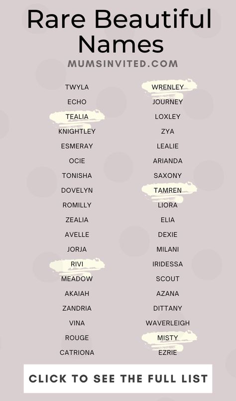 This is the only unique, rare beautiful names list you'll ever need. Parents who want their baby girl's name to stand out will love this. Take a look at this list of 350 trendy, flower, modern and unique color girl names, right now! These are unique girl names with meanings. cute girl names. Modern girl names. Trendy girl names. Girl names. Strong Baby Girl Names. Unusual Girl Names. List Of Girls Names. Sweet Baby Names, Girl Names With Meaning. Beautiful rare names! Female Baby Names Unique, Rare Unique Names, Color Baby Names, Names Meaning Beauty, Girl Names Unique Rare With Meaning, Unique Name For Girls, Fantasy Feminine Names, Rare Names For Girls Unique, Unique Names For Girls With Meaning