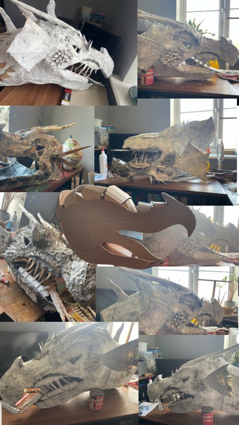 Cardboard l, detailed, cheap way to make a prop! Maleficent Dragon, Cardboard Crafts Diy, Dragon Crafts, United Way, Hand Sculpture, Dragon Head, Cardboard Crafts, Maleficent, Paper Mache