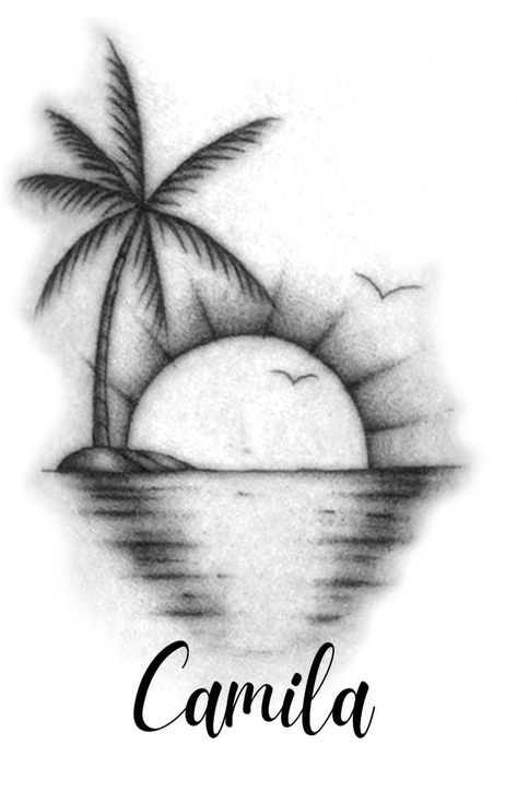 #Camila #Island Small Island Tattoo, Beach Scene Tattoo, Photo Profil Insta Original, Guru Tattoo, Hawaii Tattoo, Sunset Tattoo, Hawaii Tattoos, Island Tattoo, Scene Tattoo