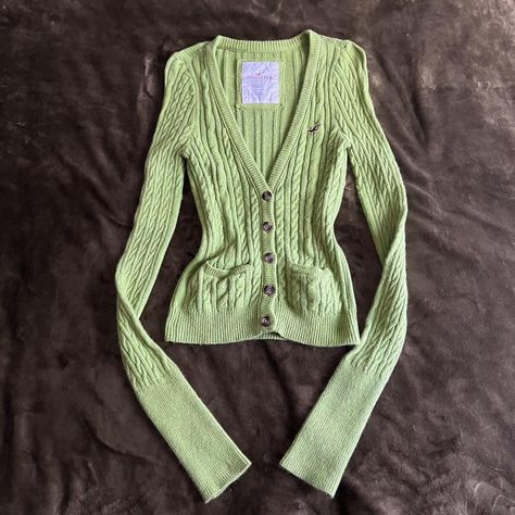 Fairycore green cable knit sweater cardigan. Y2k... - Depop Patterned Cardigan Outfit, 2000s Cardigan, Cardigan Outfit Aesthetic, Green Cable Knit Sweater, Y2k Cardigan, Cardigan Y2k, 2000s Grunge, Cable Knit Sweater Cardigan, Cozy Jacket