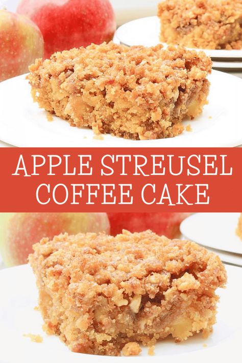 Apple Streusel Coffee Cake ~ Tender and sweet apple cake topped with crumbly and buttery cinnamon streusel. Serve this autumn treat for breakfast, brunch, or dessert! Eggless Coffee Cake, Apple Streusel Coffee Cake, Apple Streusel Cake, Cinnamon Streusel Topping, Gluten Free Coffee Cake, Apple Coffee Cake, Almond Coffee Cake, Almond Coffee, Apple Coffee