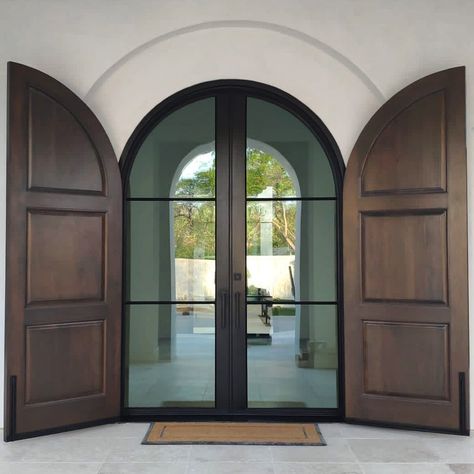 Massive Front Door, Arched Iron And Glass Door, Large Single Front Door, Extra Tall Front Door, Mediterranean Entry Door, Tall Front Door Entrance, Arched Glass Front Door, Big Double Doors Entrance House, Tall Double Front Doors