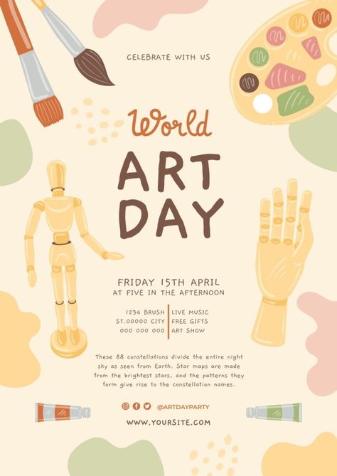 Creative Pastel Art Day Event Poster Event Poster Design Illustration, Art Flyer Ideas, Art Contest Poster, Canva Event Poster, Art Fair Poster Design, Health Event Poster, Flyer Design Inspiration Creative Ideas, Art Event Poster Design, Coolest Posters