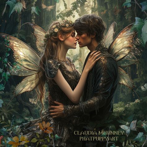 Fantasy Kiss, Kiss Canvas, Baby Dragon Art, Deep In The Forest, Kiss Art, Dragon Artwork Fantasy, Romantic Background, Fantasy Couples, Elves And Fairies