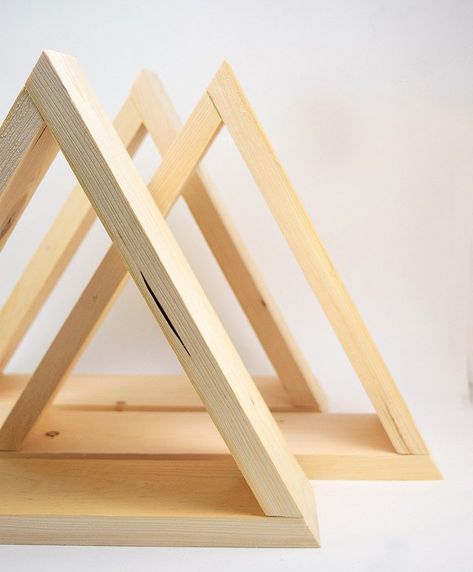 Triangle Shelves, Geometric Shelves, Triangle Shelf, Woodworking Toys, Woodworking Patterns, 15 Diy, Wooden Projects, Wood Working For Beginners, Woodworking Projects Plans