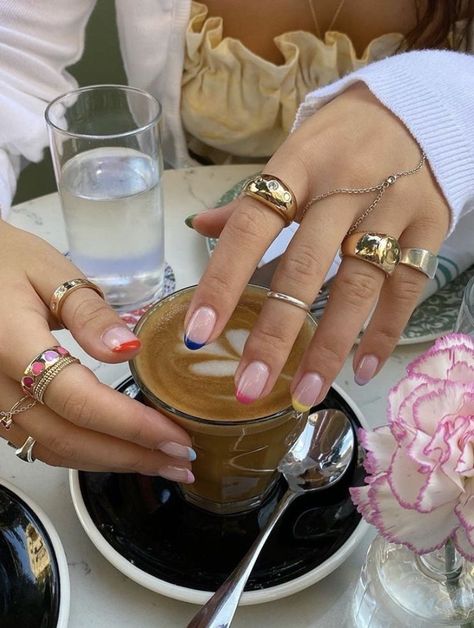 Coffee And Rings, Coffee And Jewelry, Coffee And Nails, Quirky Ring, Coffee Nails, Gold Coffee, Nail Ring, Nail Jewelry, Coffee Photography