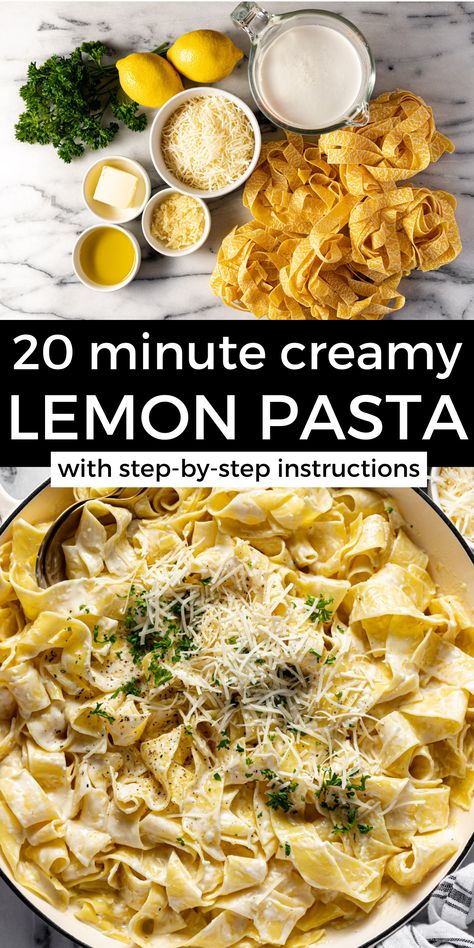 00 Pasta Recipe, Essen, Dinners With Heavy Cream, Heavy Cream Recipes Dinner Pasta, Pasta With Parmesan Cream Sauce, Lemon Herb Pasta Sauce, Parmesan Butter Pasta, Lemon Parpadelle Pasta, Lemon Cheese Pasta