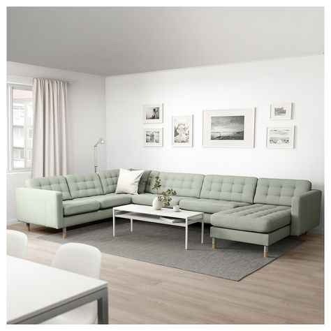 LANDSKRONA Sectional, 5-seat - Gunnared light green, wood - IKEA Landskrona Sofa, Ikea Landskrona, Green Sofa Living Room, Green Sofa, Corner Sofa, Fabric Sofa, Seater Sofa, Sofa Design, Living Room Sofa