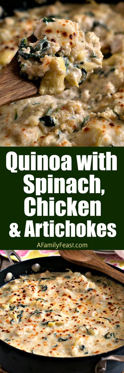 Quinoa With Chicken, Artichoke Quinoa, Manly Meals, Fonio Recipes, Family Feast Recipes, Feast Recipes, Inflammation Recipes, Chicken Spinach, Artichoke Chicken