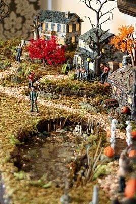 cool halloween village ideas... could also do one for Christmas Lemax Spooky Town Display, Spookytown Display, Diy Halloween Village, Lemax Halloween Village, Spooky Town Village, Castle Dracula, Miniature Town, Lemax Halloween, Dept 56 Halloween