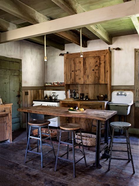 Saved from Abandonment: A Historic Hudson Valley Farmhouse Receives the Ultimate Makeunder - Remodelista Rustic Cabin Kitchen Decor, Small Cabin Kitchen Ideas, Small Cabin Kitchens, Italian Farmhouse Decor, Rustic Cabin Kitchen, Small Rustic Kitchens, Cabin Kitchen Decor, Rustic Italian Home, Unfitted Kitchen