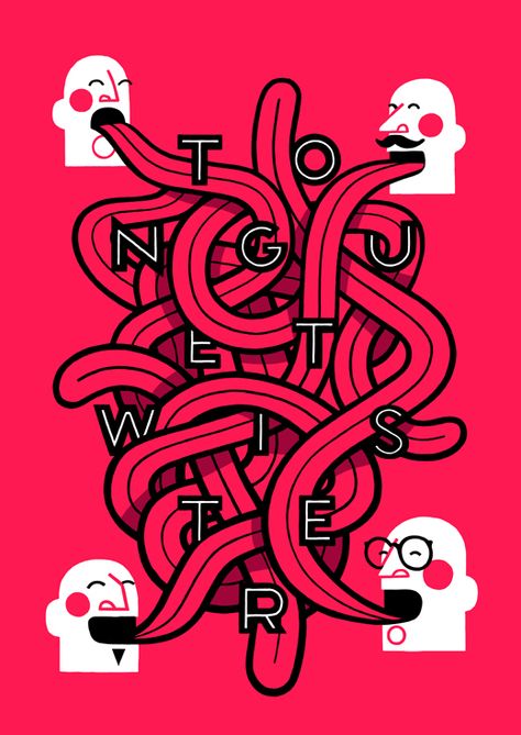 Tongue Twister by Jorge Lawerta, via Behance Tongue Illustration, Kerala Mural Painting, Tongue Twisters, La Art, Background Drawing, Grafic Design, Festival Posters, Book Cover Art, Mural Painting