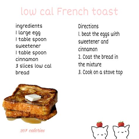 #french toast #breakfast #low cal #recipe Easy Low Cal Recipes, Low Cal French Toast, French Toast Low Calorie, L0w Cal Recipe, Low Cal Meal Ideas, Anas Recipes, Low Calorie Recipes Breakfast, Low Calorie French Toast, Low Cal Breakfast Ideas