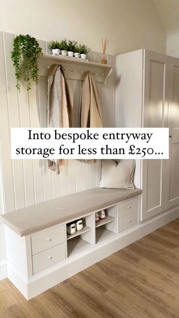 Diy Shoe Bench Entryway, Small Hallway Storage Ideas, Hallway Bench Ideas Entryway, Ikea Utility Room, Ikea Hall, Ikea Mud Room, Ikea Shoe Storage, Utility Room Designs, Ikea Entryway