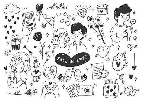 Vector falling in love couples doodle i... | Premium Vector #Freepik #vector #hand-drawn-love #love-sketch #heart-sketch #love-doodle Personal Diary Writing Feelings, Couples Doodles, Pattern Drafting Tutorials, Diy Clothes Hacks, Diary Writing, Doodle Pages, Love Doodles, Doodle On Photo, Doodle Illustration