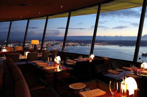 Sky City Restaurants, located in the Space Needle, slowly spins giving you a 360 degree view of downtown Seattle and the Puget Sound.  It is a great special occasion choice! Sky Restaurant, Seattle Restaurants, Sky City, Space Needle Seattle, Hot Air Balloon Rides, Downtown Seattle, City Restaurants, Puget Sound, Enjoy Nature