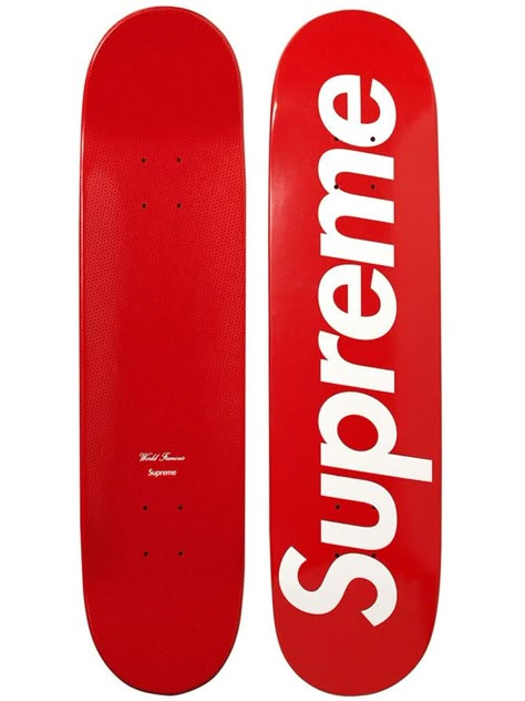 Supreme has just relaunched their online store with a variety of new items for sale which includes this Supreme Logo Skateboard that comes in three colors; red, blue and black. The skate decks feature the Supreme logo on one side while the otherside has a subtle star pattern. The boards retail for $49. Other items available at the Supreme online store include the Corduroy Baseball Jacket, Live to Ride Tee, Gonz Crewneck, Oversize Plaid Flannel, Gangster Tee, Oakley x Supreme Frogskin Sunglas... Supreme Skateboard, Long Skateboards, Skateboard Brands, Best Skateboard, Supreme Clothing, Skateboard Logo, Skateboard Deck Art, Skateboard Art Design, Skateboard Parts