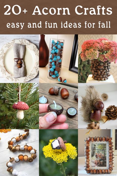 Acorn Crafts For Adults Diy, Acorn Halloween Craft, Crafts With Nuts Shells, Acorn Tops Crafts, Acorn Table Decorations, Acorn Decorations Diy, Crafts With Acorn Tops, Fall Crafts Using Nature, Craft With Acorns