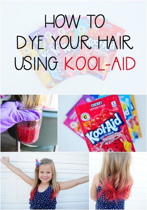 Red Kool Aid, Hair Dye For Kids, Kool Aid Hair Dye, Kool Aid Hair, Kids Hair Color, Diy Hair Dye, Dyed Tips, Hair Dye Tips, Hair Dyed