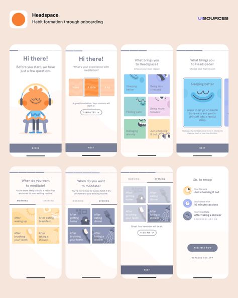 Headspace - Habit formation through onboarding | UI Sources Onboarding App, App Onboarding, Application Ui Design, Onboarding Ui, Headspace App, Ui Ux 디자인, Ux App Design, Mobile App Design Inspiration, App Interface Design