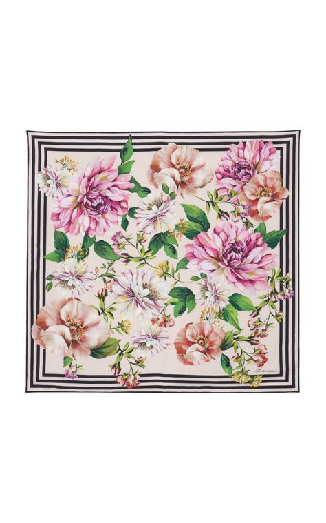 Floral-Print and Striped Silk Scarf by Dolce & Gabbana | Moda Operandi Print Scarf Design, Silk Scarf Design, Fabric Print Design, Gucci Floral, Floral Silk Scarf, Printed Silk Scarf, Designer Scarves, Floral Scarf, Scarf Design