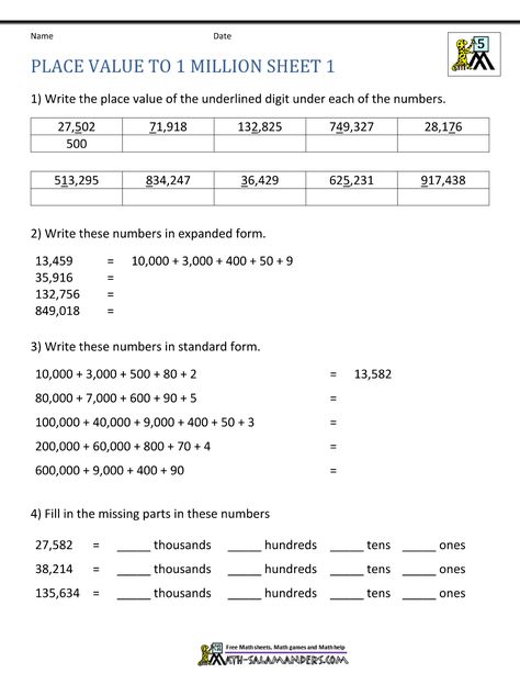 5th-grade-math-worksheets-place-value-to-1-million-1.gif (1000×1294) Numbers Million Worksheet, Rounding Worksheets, Grade 5 Math Worksheets, Volume Math, Rounding Numbers, Mental Maths, Mental Maths Worksheets, Teaching Place Values, 5th Grade Worksheets