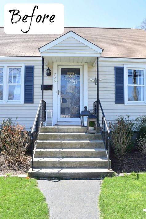 Painted Cement Steps and Top Favorite Painted Patios - Nesting With Grace Front Steps Makeover, Steps Makeover, Concrete Front Steps, Cement Steps, Concrete Front Porch, Paint Concrete Patio, Painted Concrete Steps, Front Porch Steps, Front Door Steps