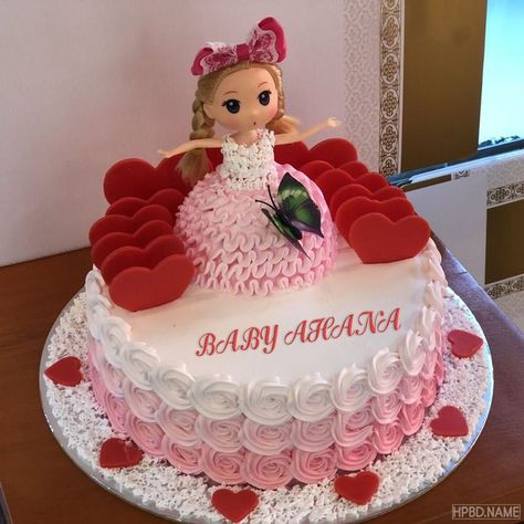 Hasini123 Happy Birthday Princess Cake, Birthday Cakes With Name, Birthday Cake With Name Edit, Barbie Themed Cake, Baby Cake Design, Latest Birthday Cake, Doll Cake Designs, Barbie Doll Birthday Cake, Happy Birthday Cake With Name