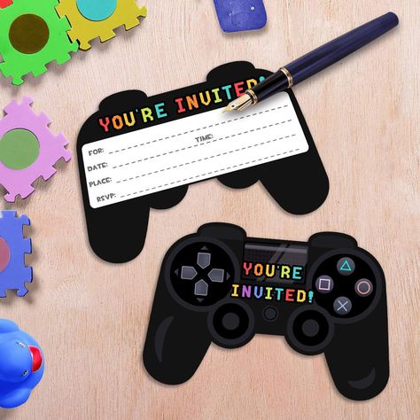 Fill In Invitations, Playstation Invitations Birthday, Video Game Birthday Party Invitations, Gaming Party Invitations, Video Game Party Invitations, Video Game Invitations, Gaming Theme Birthday Party, Video Game Birthday Party Cake, Game On Birthday Party Ideas