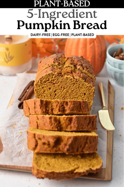 5-Ingredient Pumpkin Bread (Vegan) - The Conscious Plant Kitchen Vegan Pumpkin Biscuits, Low Sugar Pumpkin Bread, Wfpb Bread, Conscious Plant Kitchen, Vegan Pumpkin Bread, Dessert Breads, Pumpkin Banana Bread, Fall Baking Recipes, Sugar Recipes