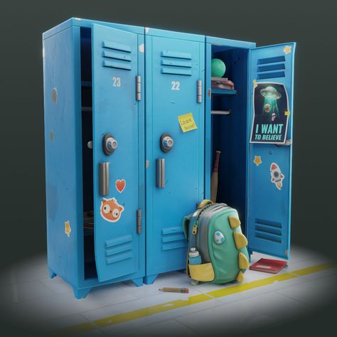 ArtStation - After School | Game-Ready Props, Matteo Maravalle Locker Box, 3d Karakter, Props Design, Maya Art, Props Concept, 3d Props, Props Art, Isometric Art, 3d Concept