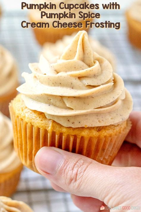 Pumpkin Cupcakes with Pumpkin Spice Cream Cheese Frosting - Full of pumpkin flavor and perfect for Fall baking! Pumpkin Frosting Cream Cheese, Cream Cheese Frosting For Pumpkin Muffin, Pumpkin Cream Cheese Cupcake Recipes, Pumpkin Flavored Cupcakes, Pumpkin Cream Cheese Frosting Recipe, Fall Desserts Without Pumpkin, Pumpkin Cream Cheese Frosting, Pumpkin Icing Recipe, Pumpkin Cream Cheese Cupcakes