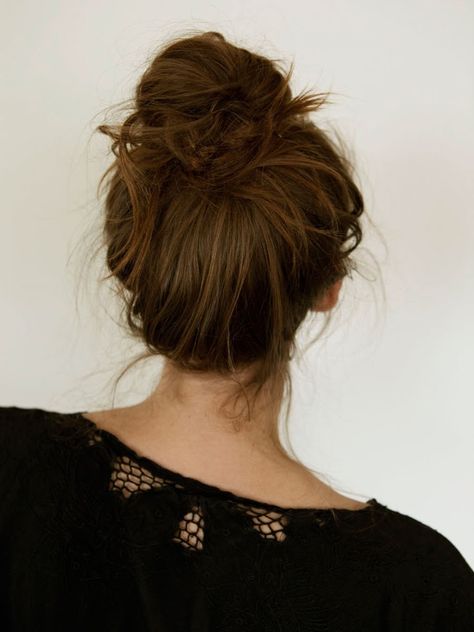 Messy French Bun | A Cup of Jo French Bun, Date Night Hair, Easy Hairstyles For School, A Messy Bun, Bun Tutorial, Messy Bun Hairstyles, Hair Haircuts, Medium Hair, Messy Hairstyles