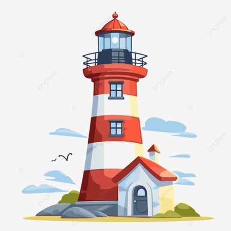 Lighthouse Clipart, Cartoon Building, Pod House, House Cartoon, Logo Cloud, Fall Music, Black And White Tree, Red Roof, 3d Photo