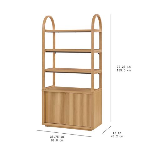 Bookcase With Hutch, Arch Shelving Unit, Office Storage Printer, Bookshelf Office Design, Fluted Bookshelf, Wicker Hutch, Shelves With Cabinets, Home Office Shelving Ideas, Cottagecore Bookshelf