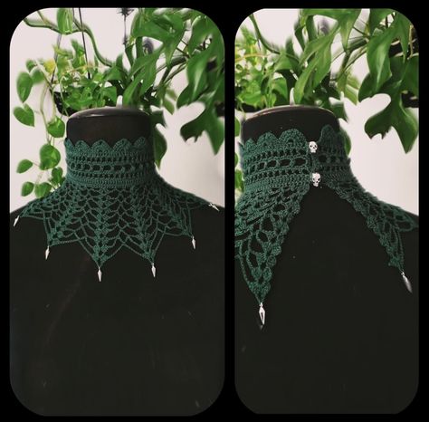 Witch Aesthetic Crochet, Crochet Netting Pattern, Goth Crochet Projects, Whimsigoth Crochet Patterns, Crochet Choker Free Pattern, Punk Crochet Patterns Free, Crochet Choker Pattern, Alt Crochet Projects, Gothic Crochet Patterns Free